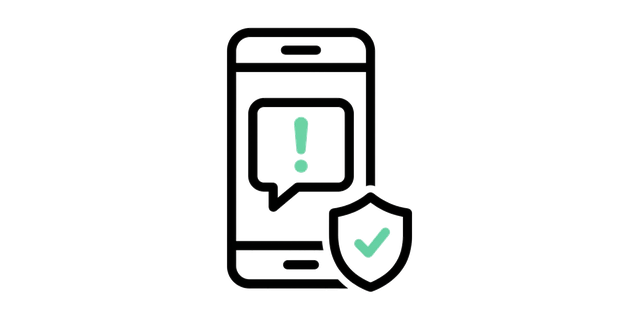 Teléfono con mensaje de alerta y escudo de protección